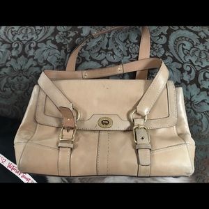Large Leather Genuine Coach Bag Purse Tote Tan